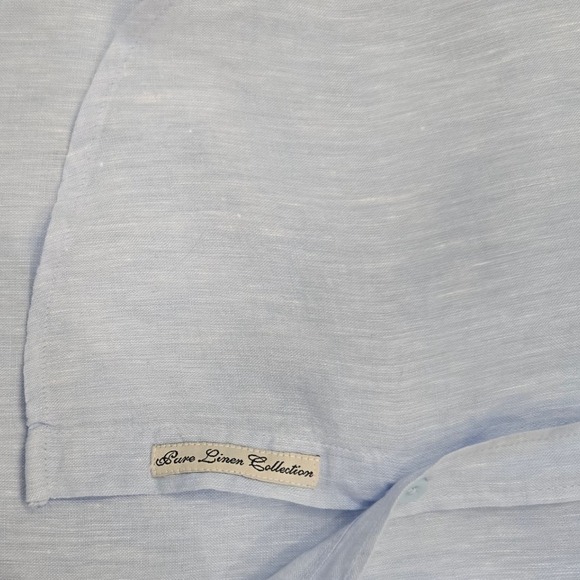 Greek Island Breeze Mens L Light Blue Pure Linen Button Down Shirt Beach Casual - Picture 8 of 10